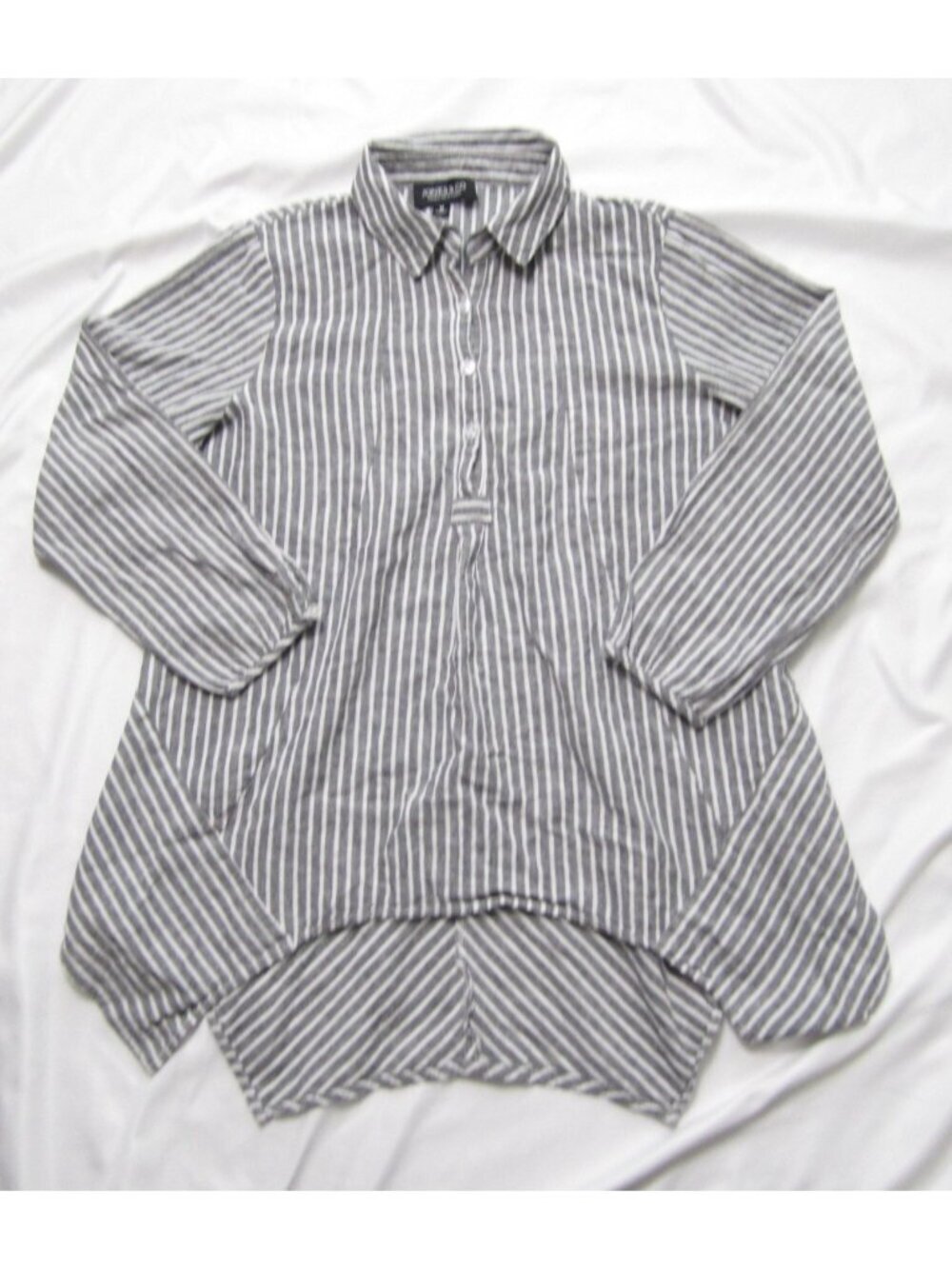 Jones New York Jones & Co Women Sz M Striped‎ Tunic Top Lagenlook Linen Blouse